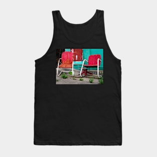 Rusty Red Pair Two Old Metal Chairs photograph Tank Top